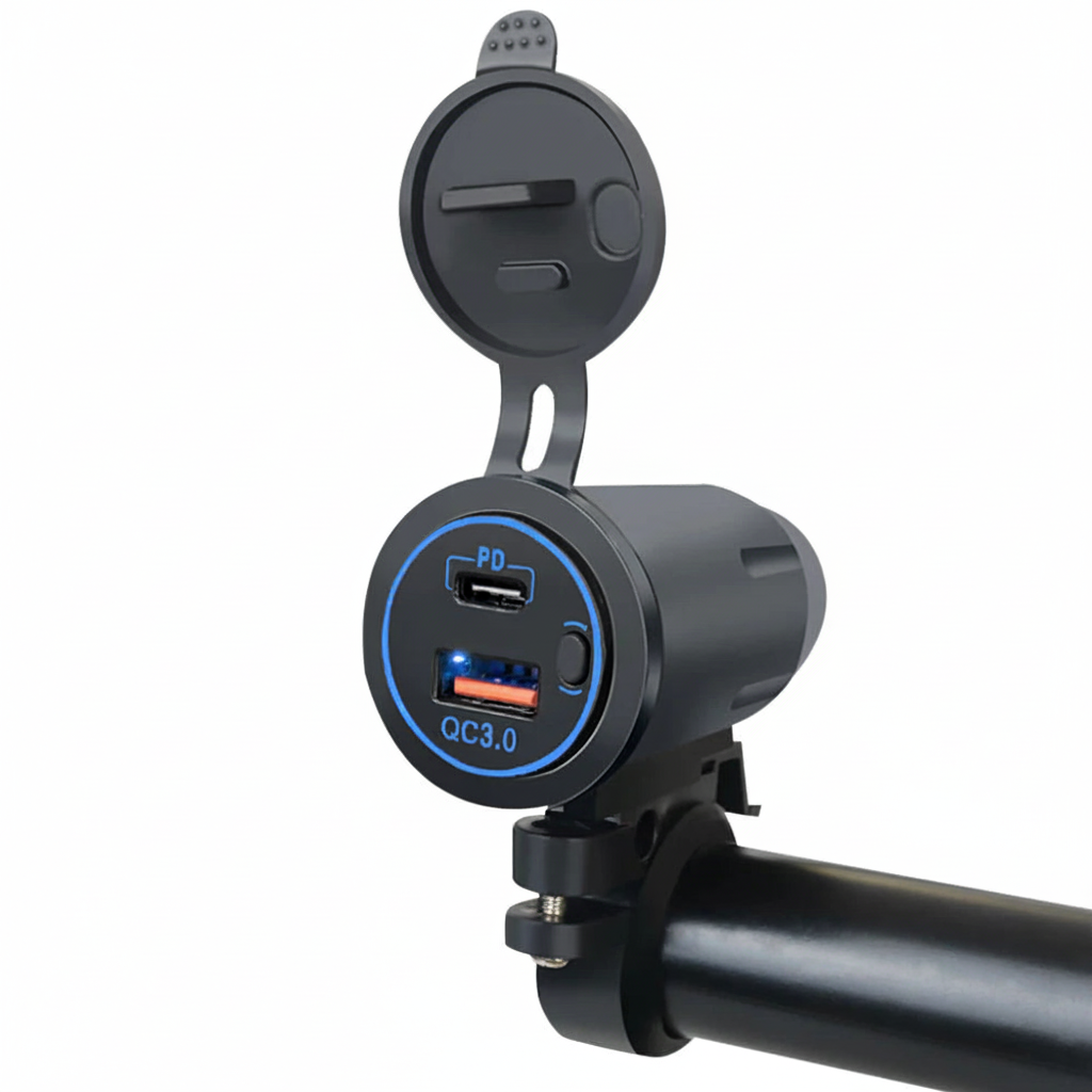 12-24V Motorcycle Dual USB Fast Charger – Logo Removed