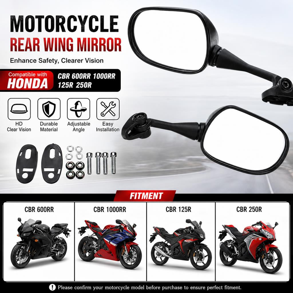 Motorcycle Rearview Side Wing Mirror Pair for Honda CBR 600RR 1000RR 125R 250R Wide Angle ABS Anti-Vibration