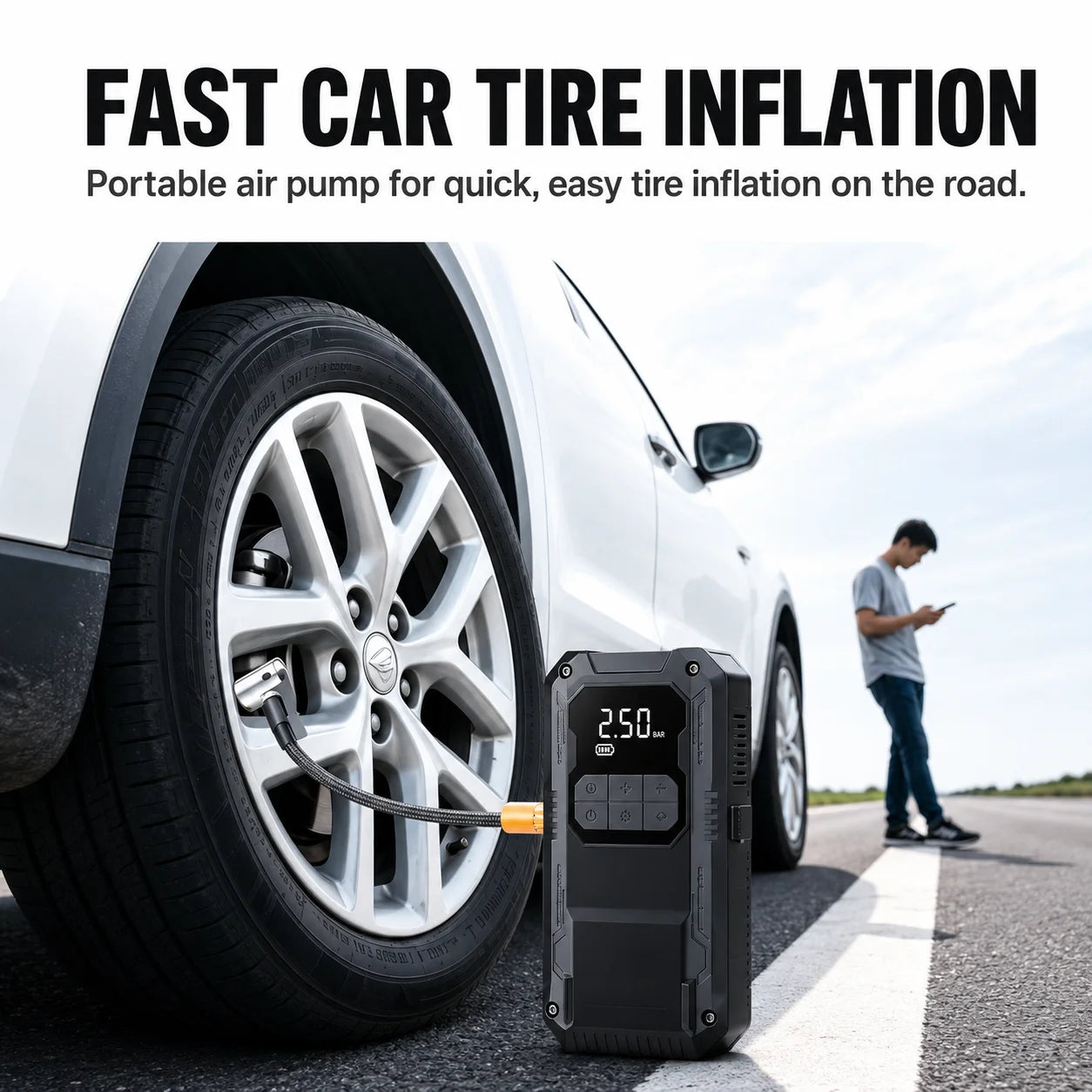 Motorcycle Jump Starter 4-in-1 with 150PSI Cordless Air Pump 12V Battery Booster Digital Tyre Inflator with LED Light