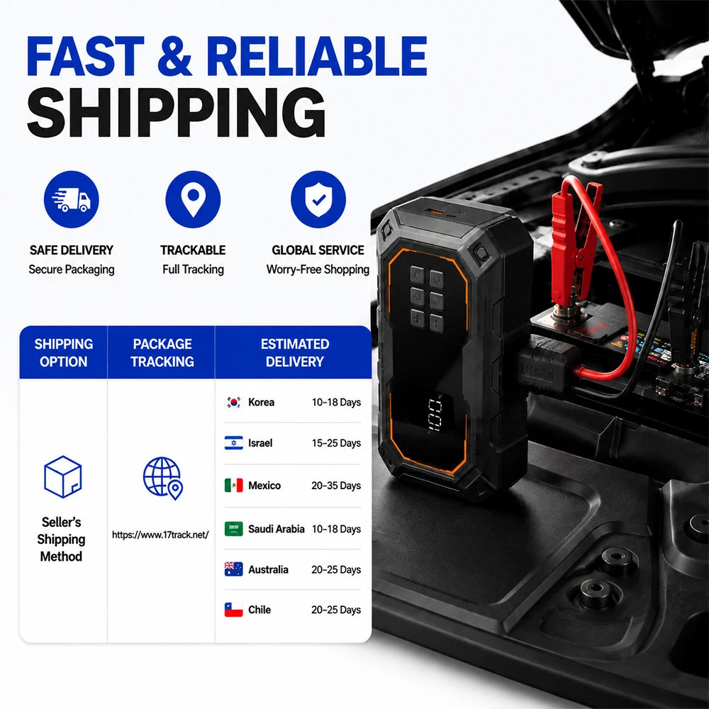 Motorcycle Jump Starter with Air Compressor 150PSI Tyre Inflator 4-in-1 Emergency Battery Booster Power Bank LED Flashlight 12V