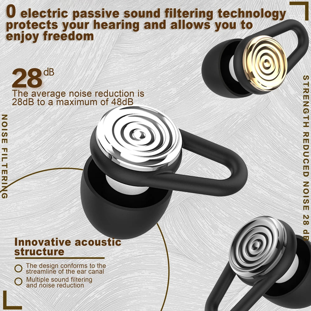 Olyga EP00 Silicone Professional Earplug Anti-Noise Ear Plugs for Work Travel Focus Learning Reduce Disturbances – 28dB – CE Certified – Reusable – Black / Gold / Silver