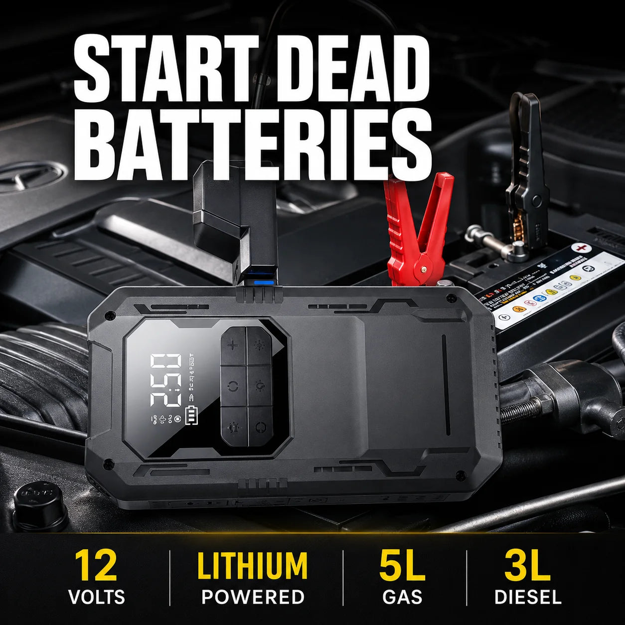 Motorcycle Jump Starter 4-in-1 with 150PSI Cordless Air Pump 12V Battery Booster Digital Tyre Inflator with LED Light