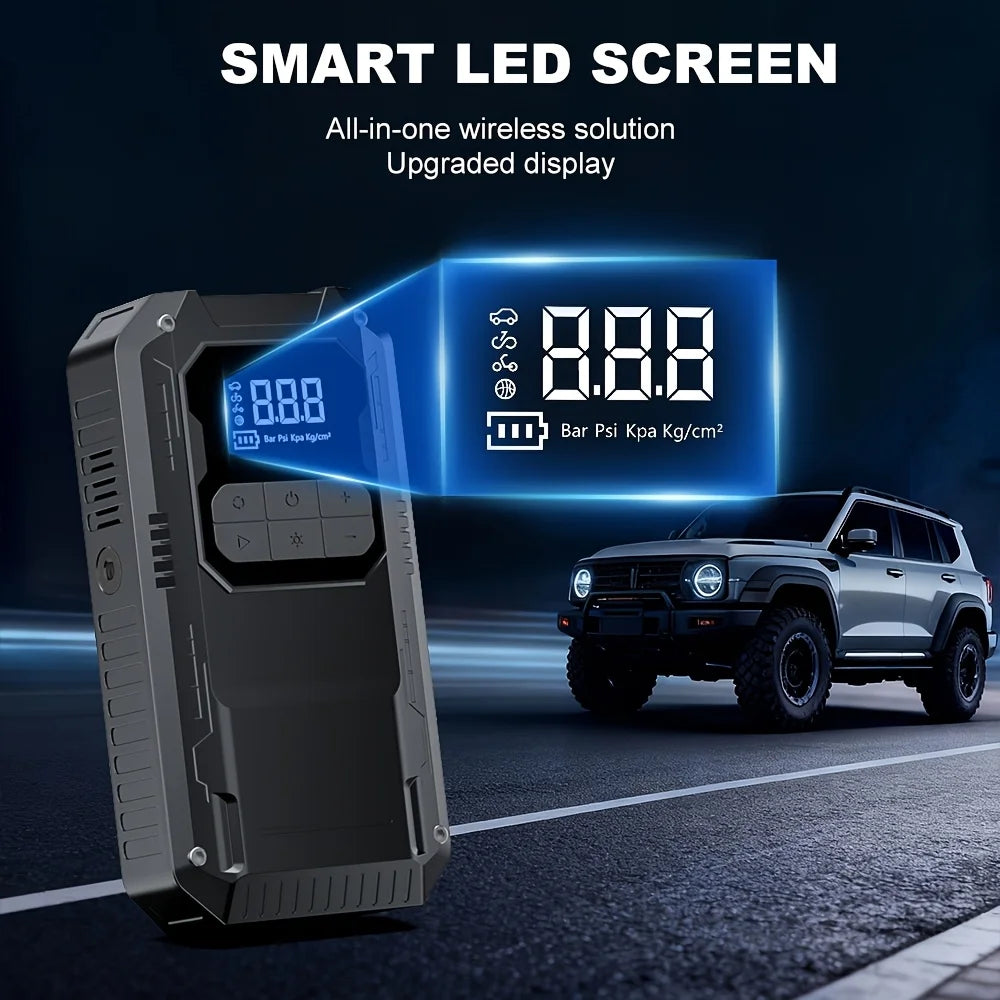 Motorcycle Jump Starter 4-in-1 with 150PSI Cordless Air Pump 12V Battery Booster Digital Tyre Inflator with LED Light