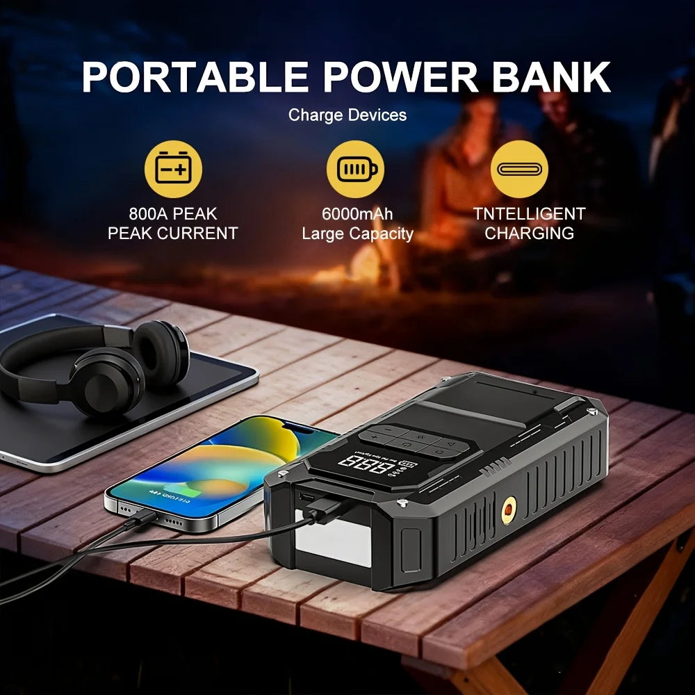 Motorcycle Jump Starter 4-in-1 with 150PSI Cordless Air Pump 12V Battery Booster Digital Tyre Inflator with LED Light