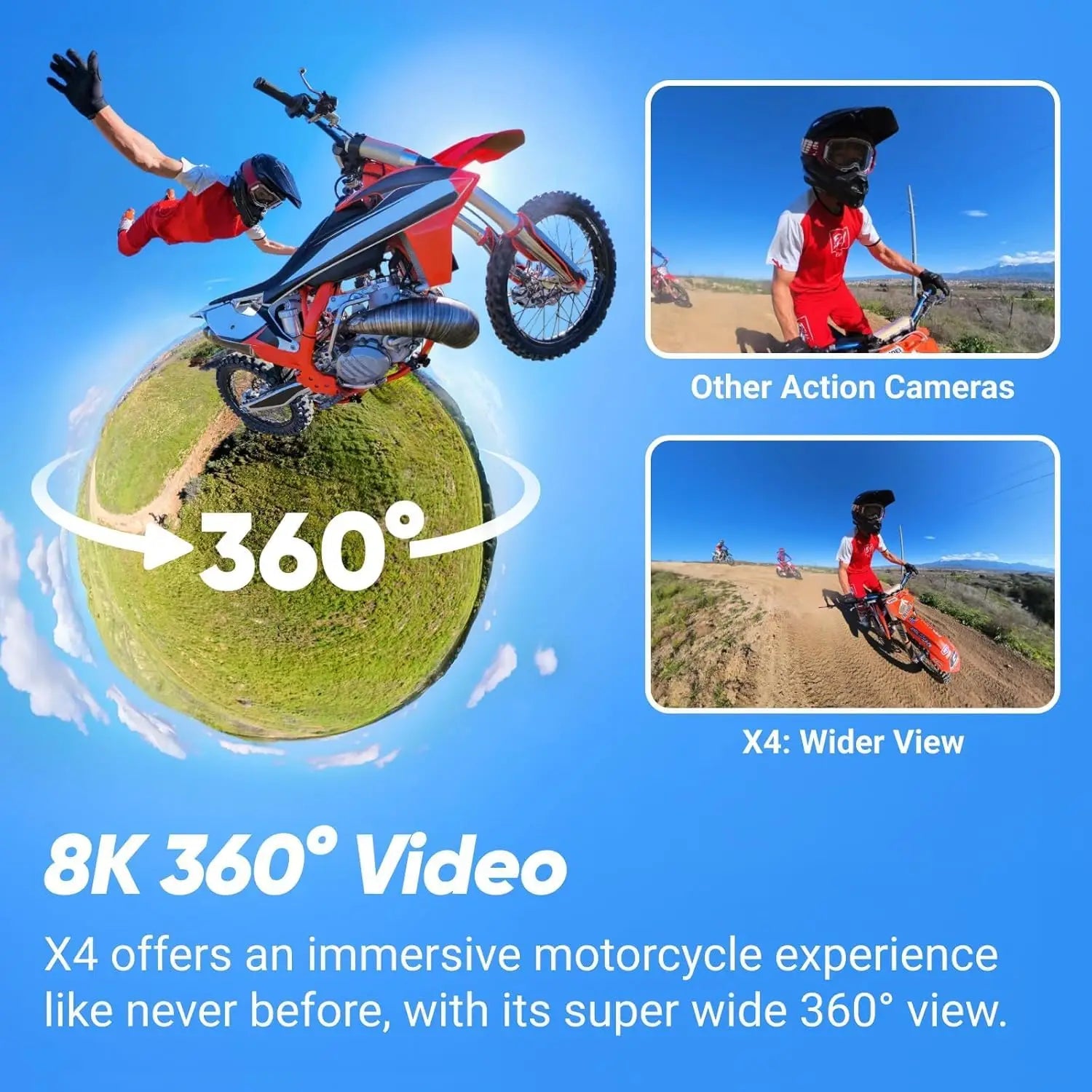 Insta360 X4 Motorcycle Bundle 8K 360° Waterproof Action Camera 4K Wide-Angle FlowState Stabilization 135-Min Battery AI Editing Motorcycle Mount for Sports Travel Riding