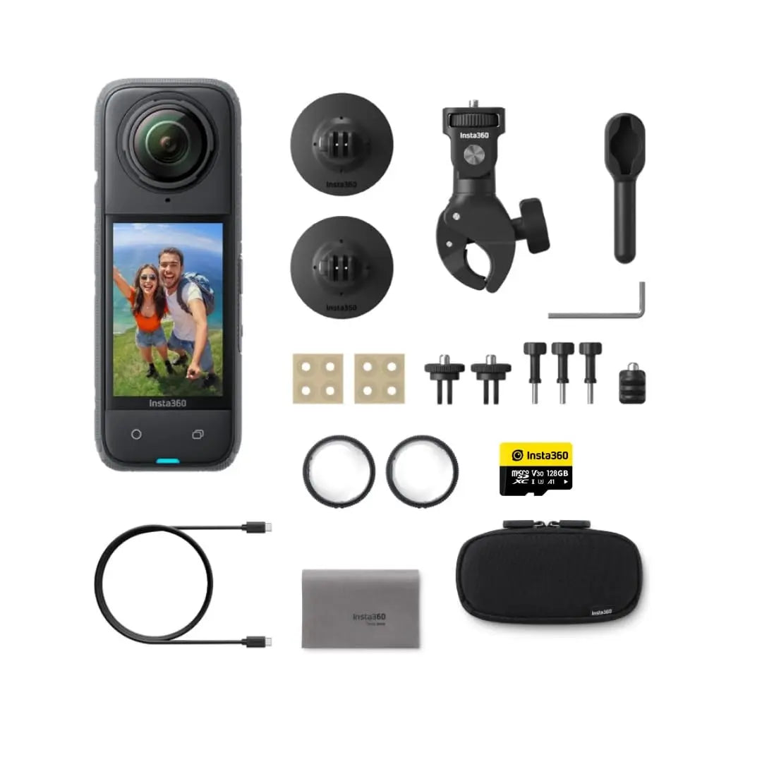 Insta360 X4 Motorcycle Bundle 8K 360° Waterproof Action Camera 4K Wide-Angle FlowState Stabilization 135-Min Battery AI Editing Motorcycle Mount for Sports Travel Riding