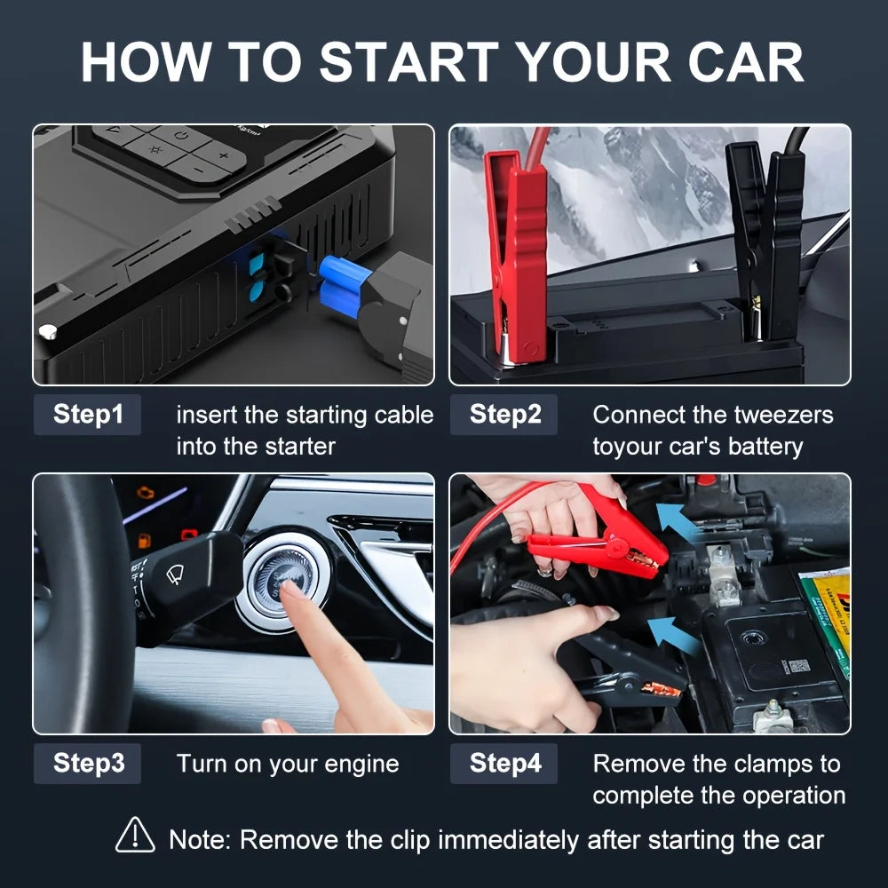Motorcycle Jump Starter 4-in-1 with 150PSI Cordless Air Pump 12V Battery Booster Digital Tyre Inflator with LED Light