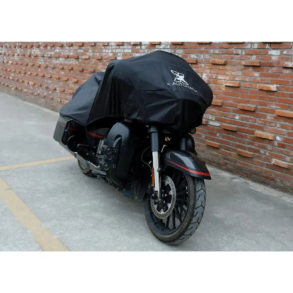 X Autohaux 210T Half Motorcycle Cover Travel Waterproof Outdoor Dustproof Rain Dust Anti UV Motor Scooter Protector Cover M L XL – 210T Polyester PU Silver Adjustable Elastic Band with Carry Bag