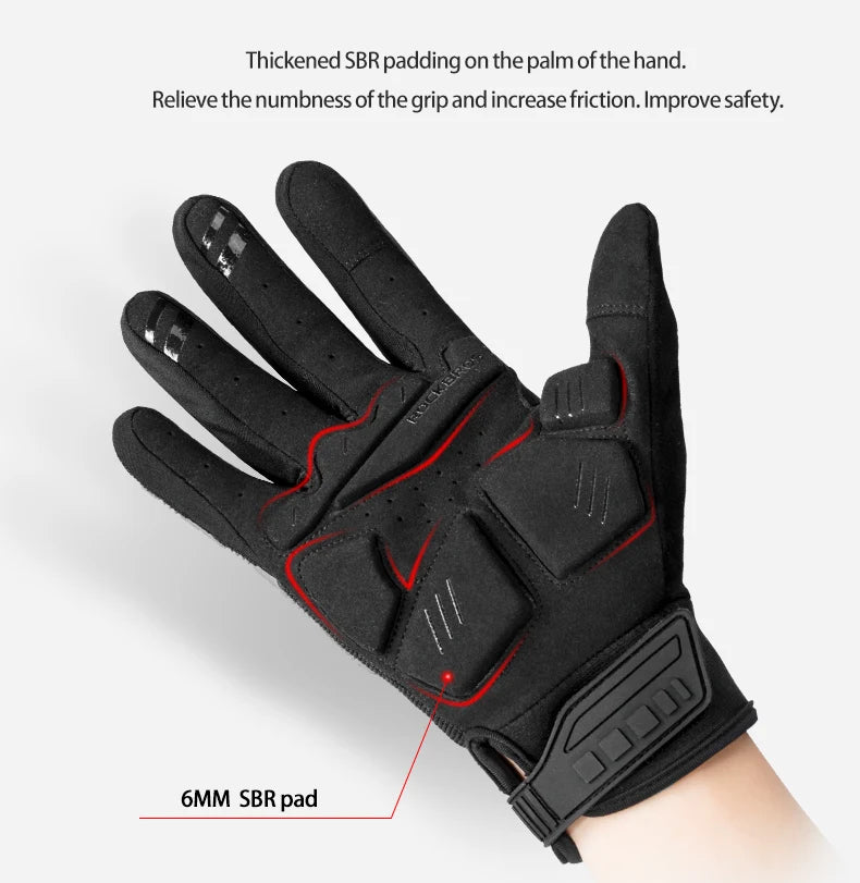 ROCKBROS Cycling Gloves Thermal Autumn Winter Gloves Windproof SBR Touch Screen Bike Gloves Full Finger Shockproof Sport Gloves