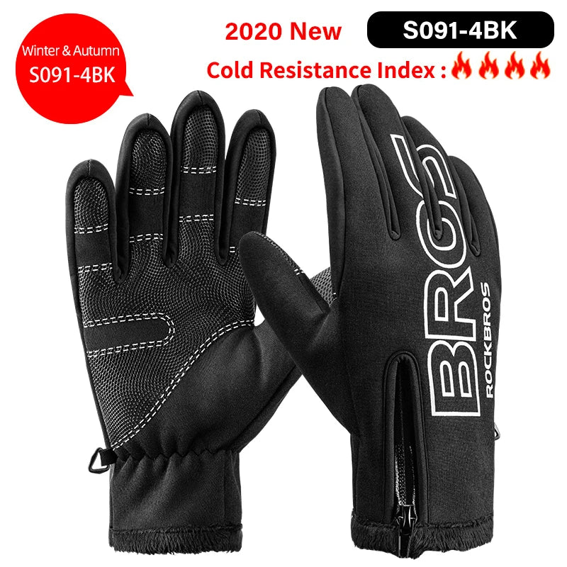 ROCKBROS Cycling Gloves Thermal Autumn Winter Gloves Windproof SBR Touch Screen Bike Gloves Full Finger Shockproof Sport Gloves