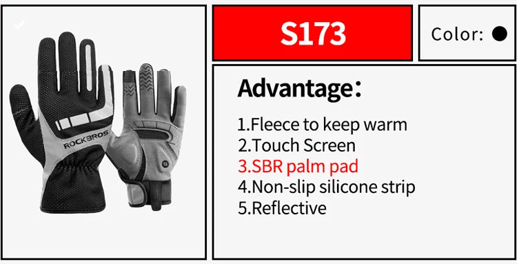 ROCKBROS Cycling Gloves Thermal Autumn Winter Gloves Windproof SBR Touch Screen Bike Gloves Full Finger Shockproof Sport Gloves