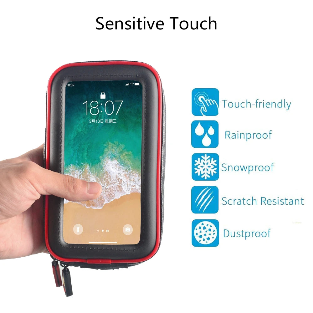 Waterproof Motorcycle GPS Phone Pouch – Adjustable Handlebar Mount Bag with Card Slots