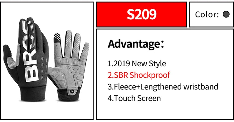 ROCKBROS Cycling Gloves Thermal Autumn Winter Gloves Windproof SBR Touch Screen Bike Gloves Full Finger Shockproof Sport Gloves