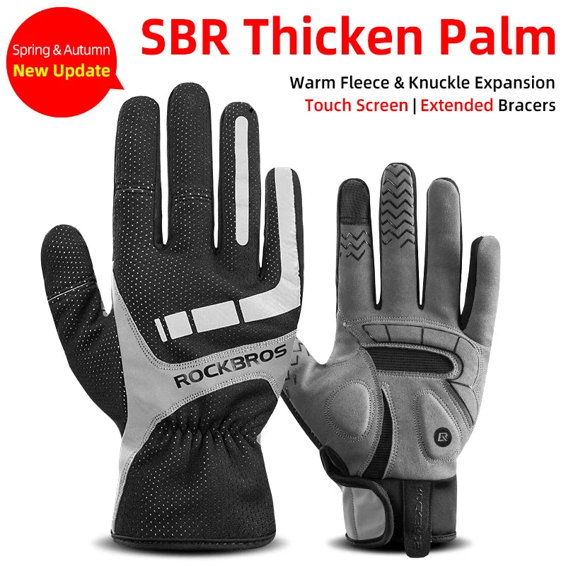 ROCKBROS Cycling Gloves Thermal Autumn Winter Gloves Windproof SBR Touch Screen Bike Gloves Full Finger Shockproof Sport Gloves