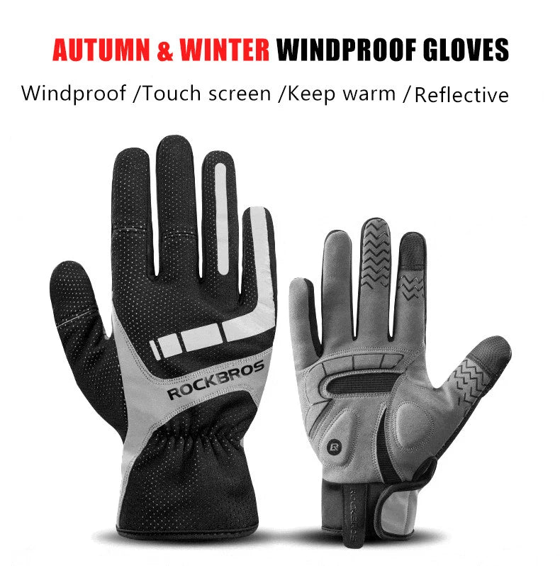 ROCKBROS Cycling Gloves Thermal Autumn Winter Gloves Windproof SBR Touch Screen Bike Gloves Full Finger Shockproof Sport Gloves