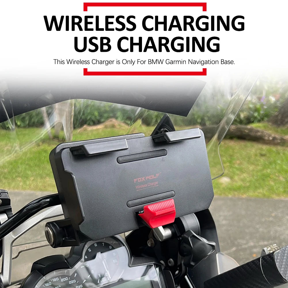 Motorcycle USB Wireless Charging Mobile Phone Navigation Bracket Red White Logo For BMW R 1300 GS r 1300 gs R1300GS r1300gs