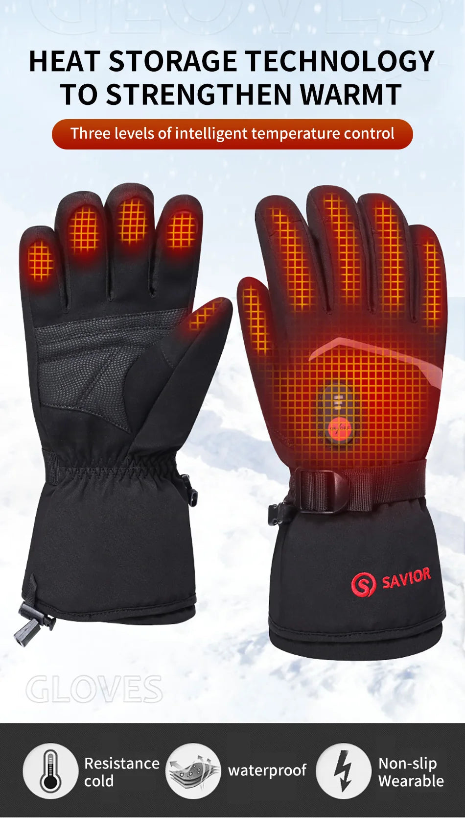 Savior Heat Battery Heated Motorcycle Gloves Goat Skin Leather 3 Shift Temperature Control Waterproof Electric Heated Gloves