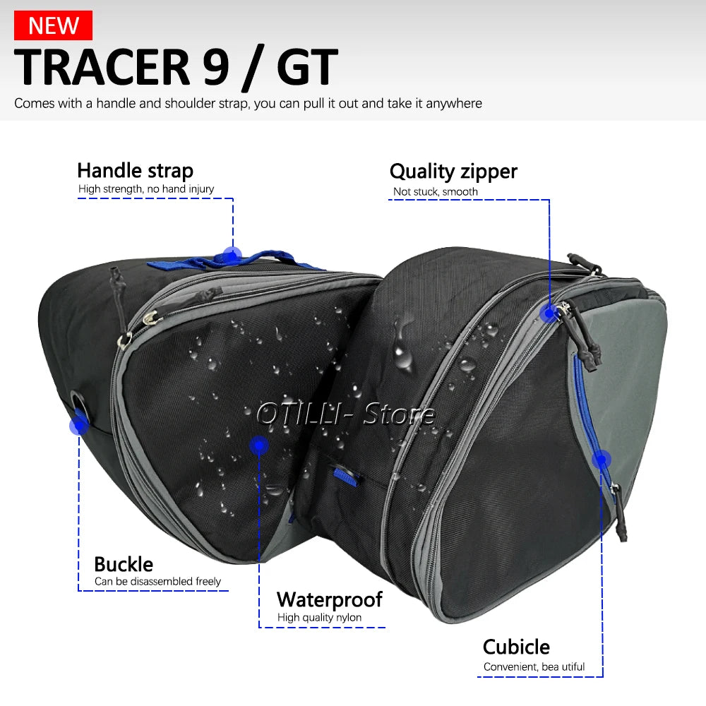Otilli Yamaha Tracer 9 900 GT Motorcycle Luggage Bags Expandable Inner Bags Pannier Liner Tool Box Saddle Bag Suitcases Nylon – Blue / Red (1 Pair)