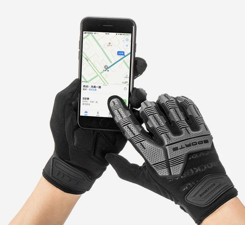 ROCKBROS Cycling Gloves Thermal Autumn Winter Gloves Windproof SBR Touch Screen Bike Gloves Full Finger Shockproof Sport Gloves