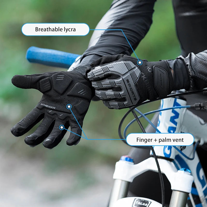 ROCKBROS Cycling Gloves Thermal Autumn Winter Gloves Windproof SBR Touch Screen Bike Gloves Full Finger Shockproof Sport Gloves