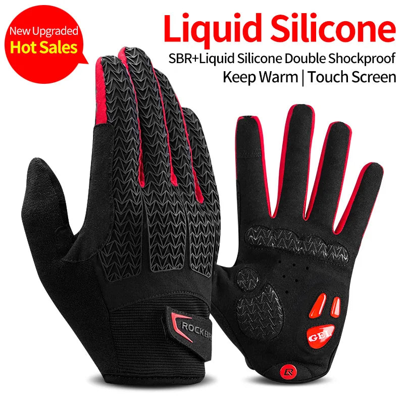 ROCKBROS Cycling Gloves Thermal Autumn Winter Gloves Windproof SBR Touch Screen Bike Gloves Full Finger Shockproof Sport Gloves