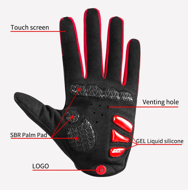 ROCKBROS Cycling Gloves Thermal Autumn Winter Gloves Windproof SBR Touch Screen Bike Gloves Full Finger Shockproof Sport Gloves