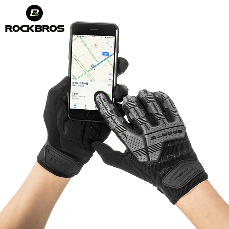 ROCKBROS Cycling Gloves Thermal Autumn Winter Gloves Windproof SBR Touch Screen Bike Gloves Full Finger Shockproof Sport Gloves