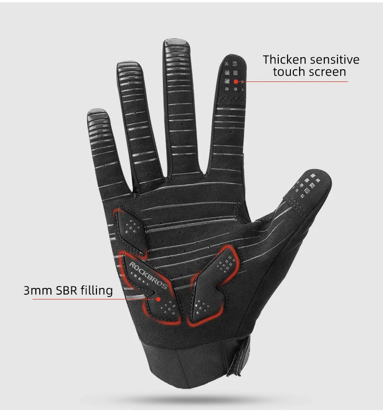 ROCKBROS Cycling Gloves Thermal Autumn Winter Gloves Windproof SBR Touch Screen Bike Gloves Full Finger Shockproof Sport Gloves