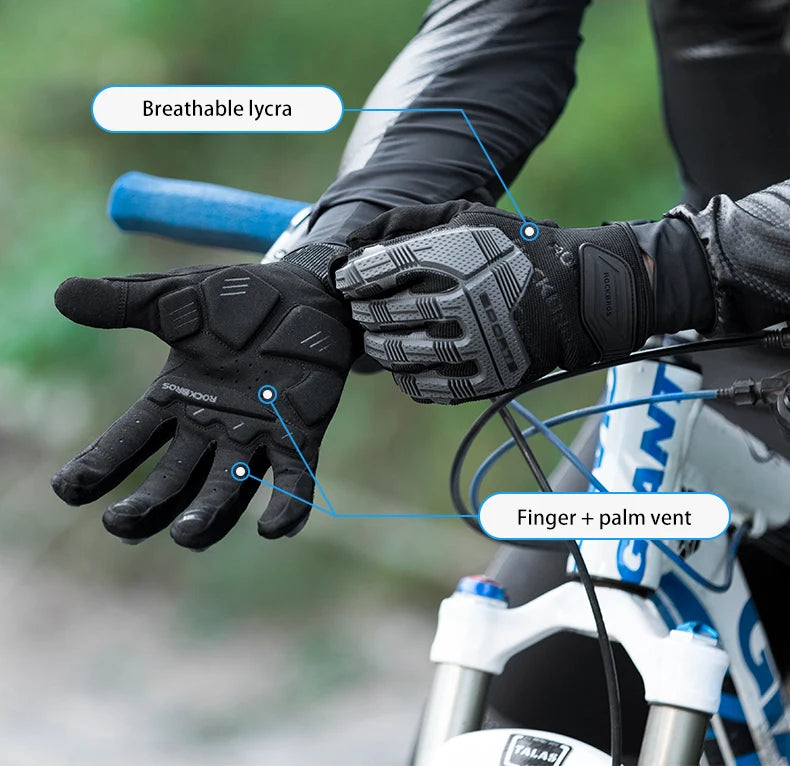 ROCKBROS Cycling Gloves Thermal Autumn Winter Gloves Windproof SBR Touch Screen Bike Gloves Full Finger Shockproof Sport Gloves