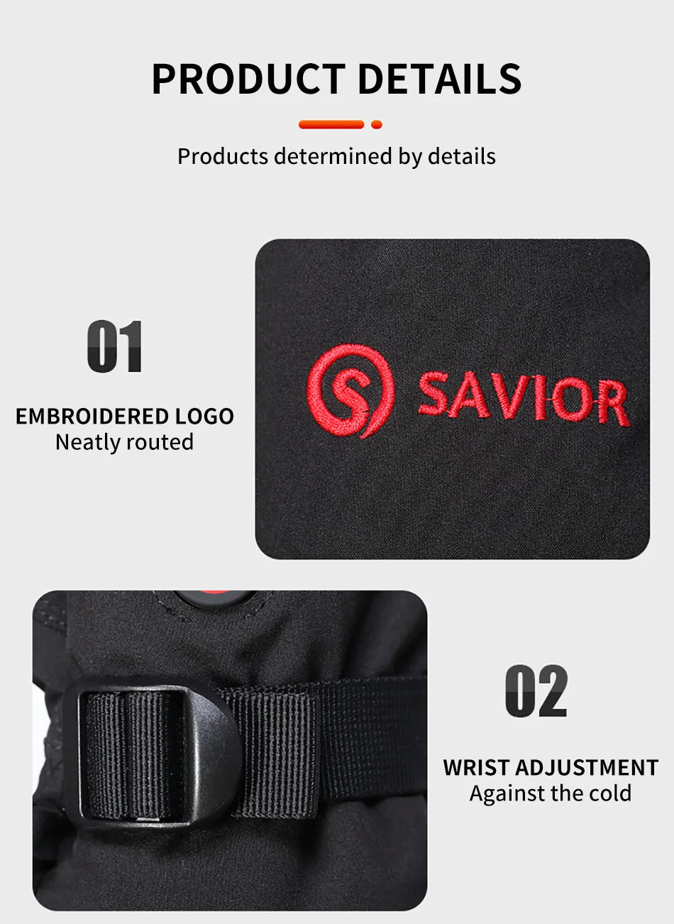 Savior Heat Battery Heated Motorcycle Gloves Goat Skin Leather 3 Shift Temperature Control Waterproof Electric Heated Gloves
