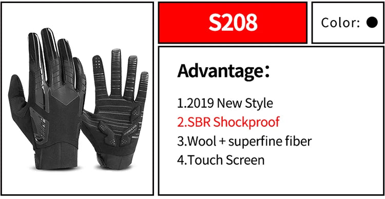 ROCKBROS Cycling Gloves Thermal Autumn Winter Gloves Windproof SBR Touch Screen Bike Gloves Full Finger Shockproof Sport Gloves