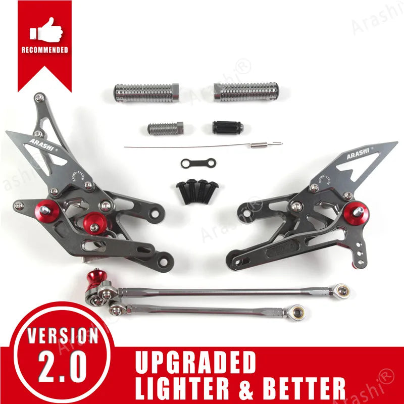 Honda CBR600RR 2003–2006 Arashi Adjustable Rear Set Foot Pegs – CNC 6061-T6 Aluminum – Black / Gold / Titanium Gray – Ships from USA – $234–$239