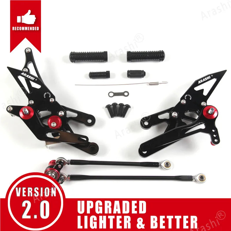 Honda CBR600RR 2003–2006 Arashi Adjustable Rear Set Foot Pegs – CNC 6061-T6 Aluminum – Black / Gold / Titanium Gray – Ships from USA – $234–$239