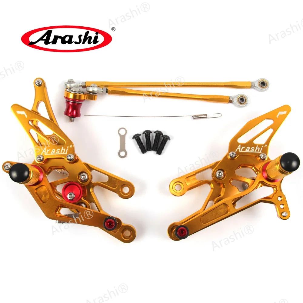 Honda CBR600RR 2003–2006 Arashi Adjustable Rear Set Foot Pegs – CNC 6061-T6 Aluminum – Black / Gold / Titanium Gray – Ships from USA – $234–$239
