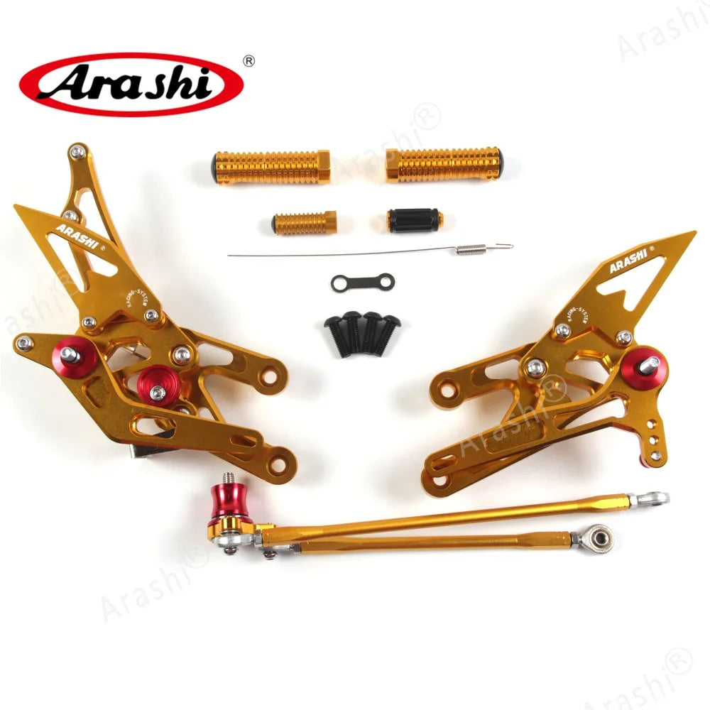 Honda CBR600RR 2003–2006 Arashi Adjustable Rear Set Foot Pegs – CNC 6061-T6 Aluminum – Black / Gold / Titanium Gray – Ships from USA – $234–$239