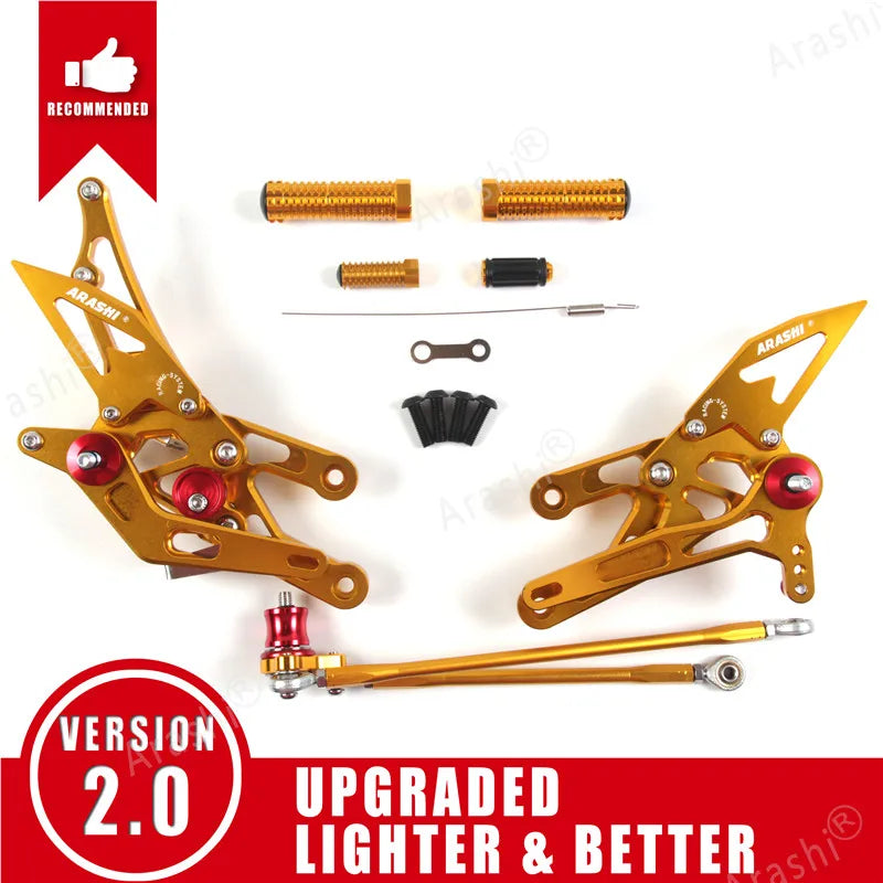 Honda CBR600RR 2003–2006 Arashi Adjustable Rear Set Foot Pegs – CNC 6061-T6 Aluminum – Black / Gold / Titanium Gray – Ships from USA – $234–$239