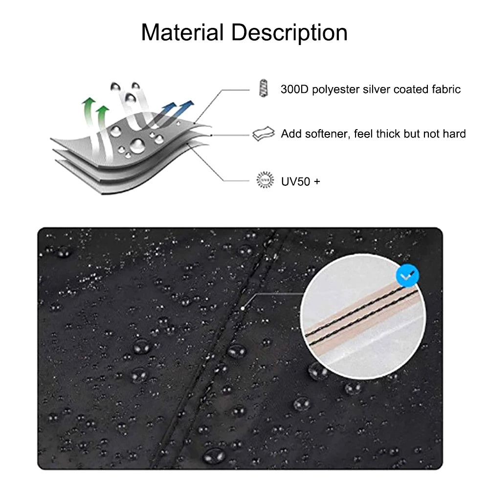 Thick 300D Motorcycle Covers Black Design Waterproof Motors Dust Rain Snow UV Protector Cover Indoor Outdoor M L XL XXL 3XL 4XL – 300D Polyester PU Silver Elasticized Hem + Reflective Stickers + Storage Bag
