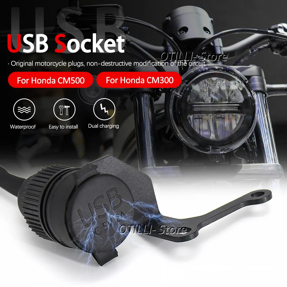 12V Waterproof Dual USB Motorcycle Charger – Fast-Charging Power Outlet for Honda Rebel CM300, CM500 & CM500S