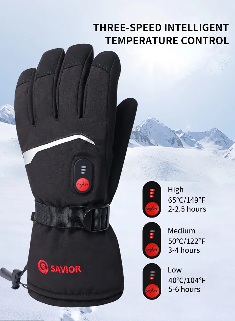 Savior Heat Battery Heated Motorcycle Gloves Goat Skin Leather 3 Shift Temperature Control Waterproof Electric Heated Gloves