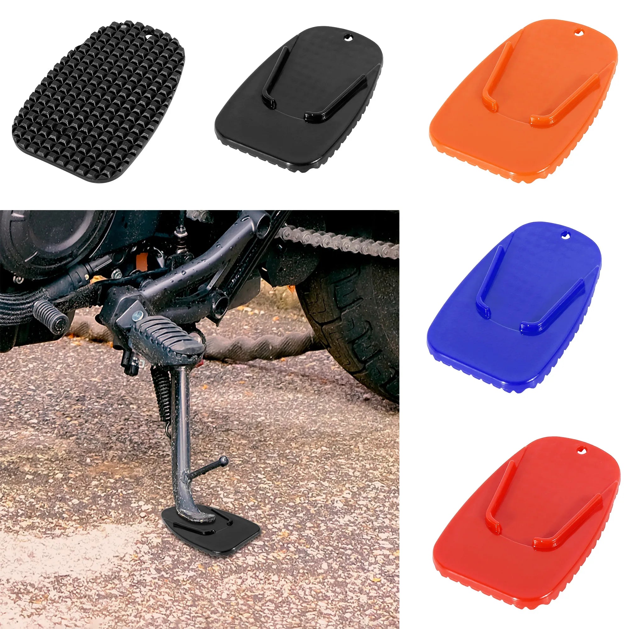 Motoforti Universal Motorcycle Kickstand Side Kick Pad Support Plate Pad Parking Stand Side Stand Extension Pad – Plastic Non-Slip 9x5.8cm Black Blue Red Orange 1pcs 2pcs