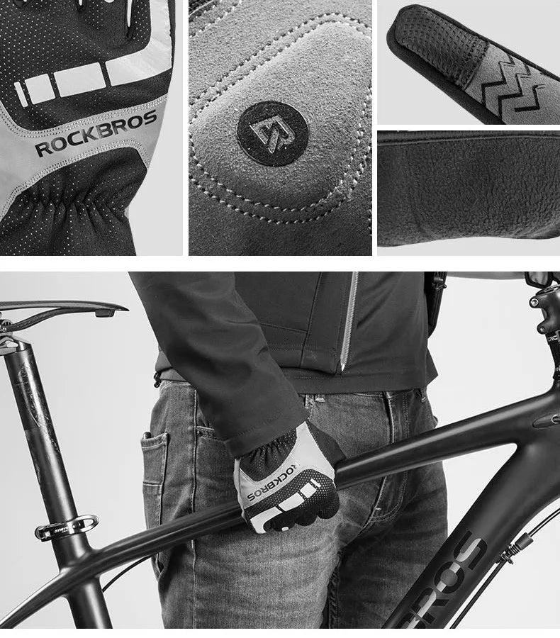 ROCKBROS Cycling Gloves Thermal Autumn Winter Gloves Windproof SBR Touch Screen Bike Gloves Full Finger Shockproof Sport Gloves