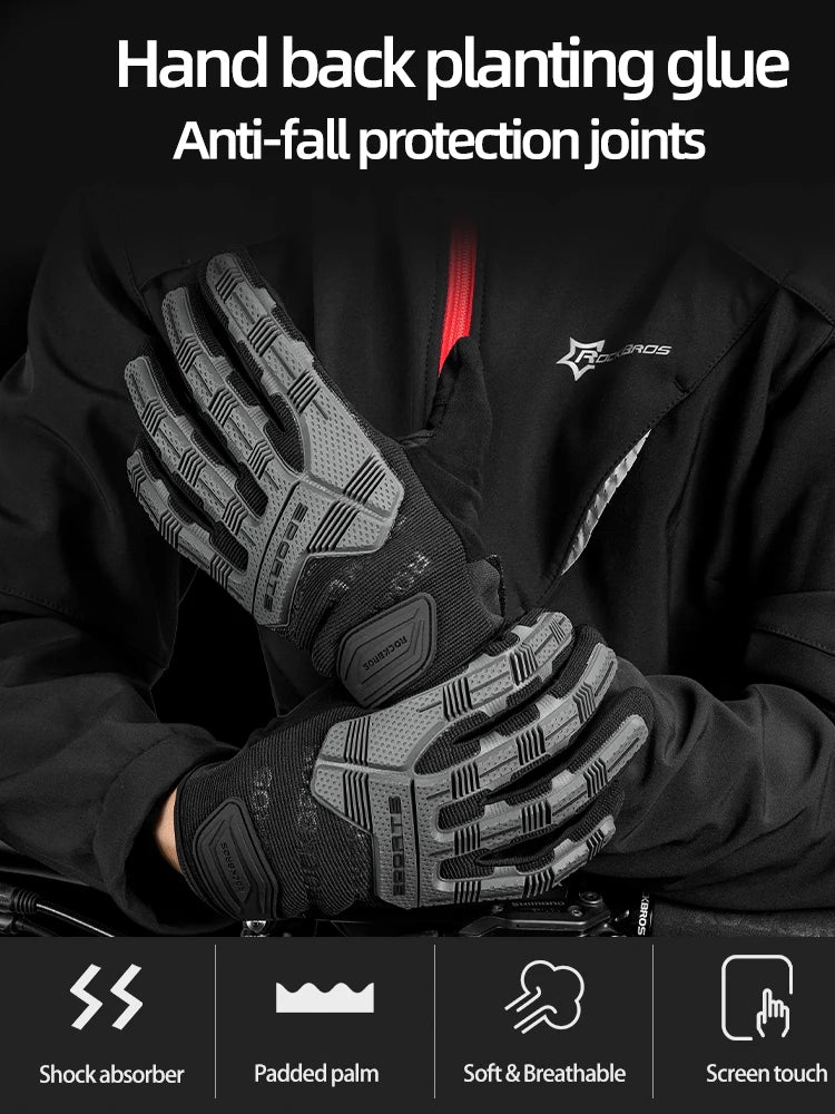 ROCKBROS Cycling Gloves Thermal Autumn Winter Gloves Windproof SBR Touch Screen Bike Gloves Full Finger Shockproof Sport Gloves