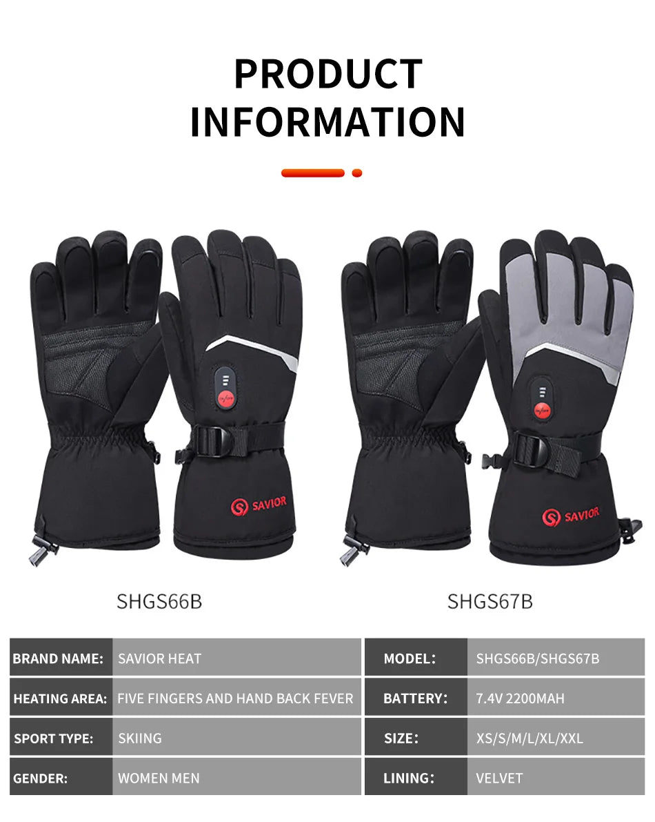 Savior Heat Battery Heated Motorcycle Gloves Goat Skin Leather 3 Shift Temperature Control Waterproof Electric Heated Gloves