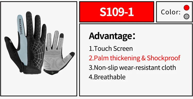 ROCKBROS Cycling Gloves Thermal Autumn Winter Gloves Windproof SBR Touch Screen Bike Gloves Full Finger Shockproof Sport Gloves