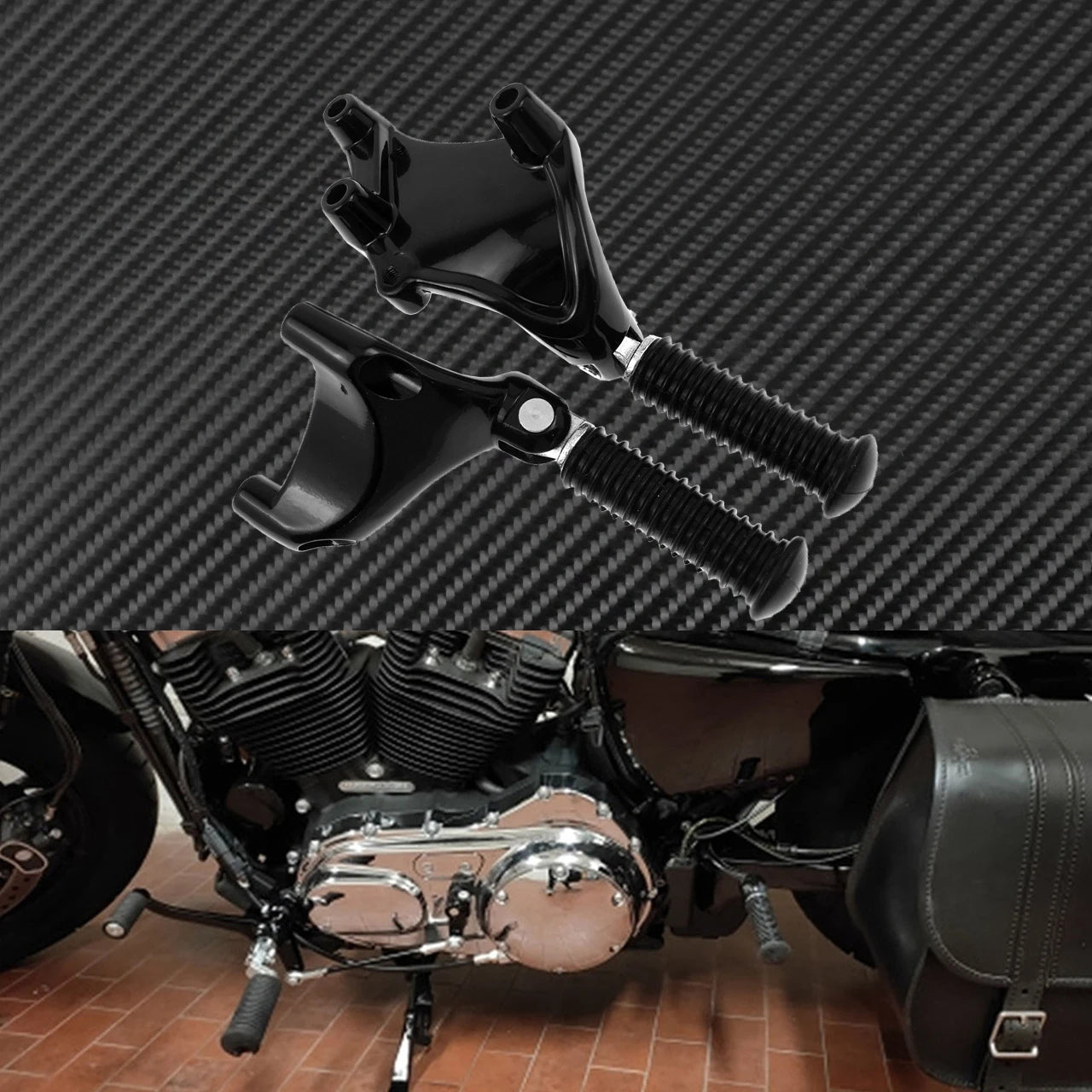 Harley Sportster Rear Passenger Foot Pegs + Mount – Iron 883 / 1200 / XL48 / XL72 / SuperLow – 2014–2020 – Black Aluminum – $62