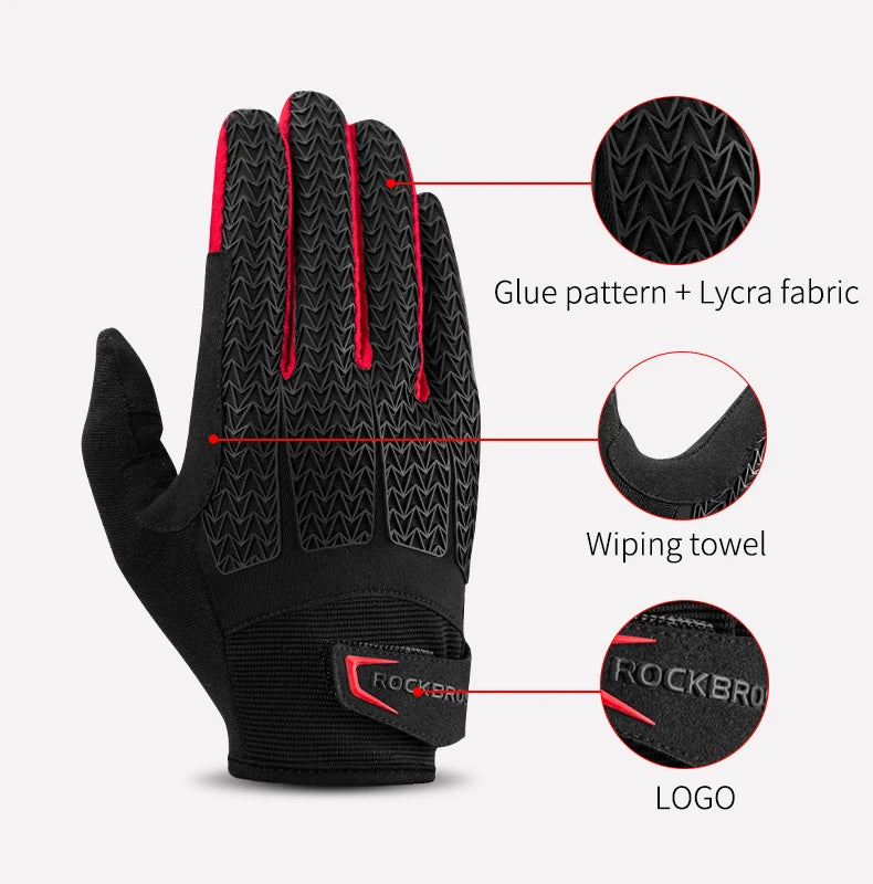 ROCKBROS Cycling Gloves Thermal Autumn Winter Gloves Windproof SBR Touch Screen Bike Gloves Full Finger Shockproof Sport Gloves