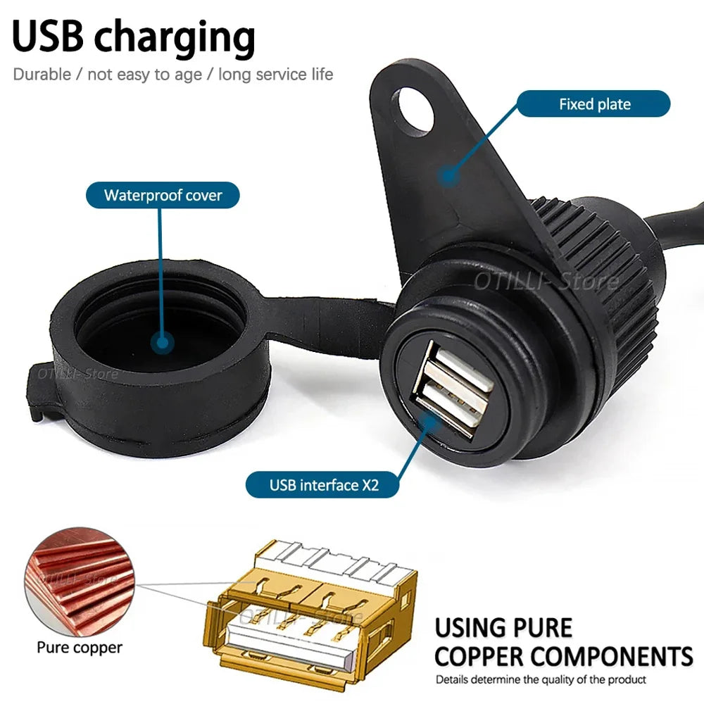 12V Dual USB Motorcycle Charger Socket Adapter for Yamaha MT-07, MT-09, FZ-07, FZ-09, Tracer & XSR 700/900