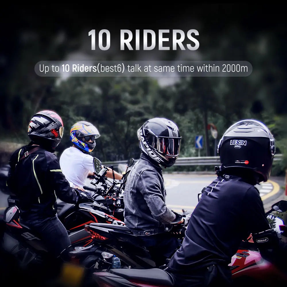 LEXIN B4FM-X Motorcycle Bluetooth Intercom – 10-Rider Music Sharing