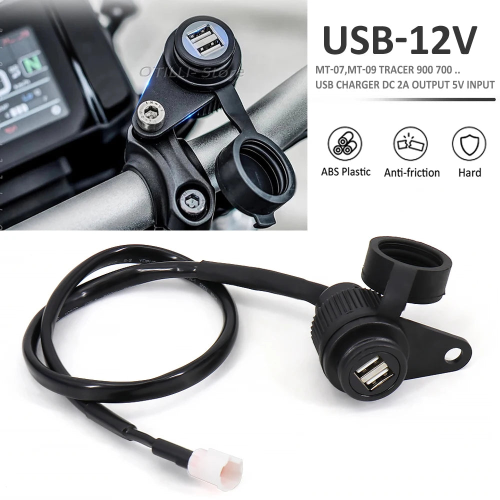 12V Dual USB Motorcycle Charger Socket Adapter for Yamaha MT-07, MT-09, FZ-07, FZ-09, Tracer & XSR 700/900