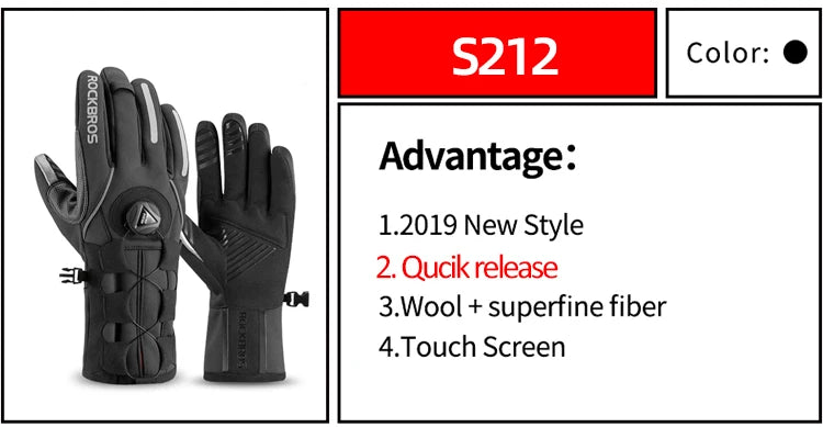 ROCKBROS Cycling Gloves Thermal Autumn Winter Gloves Windproof SBR Touch Screen Bike Gloves Full Finger Shockproof Sport Gloves
